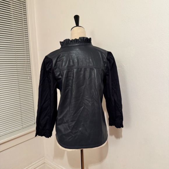 Melissa Nepton Faux Leather Blouse with Ruffled Collar – Size S - Picture 3 of 4